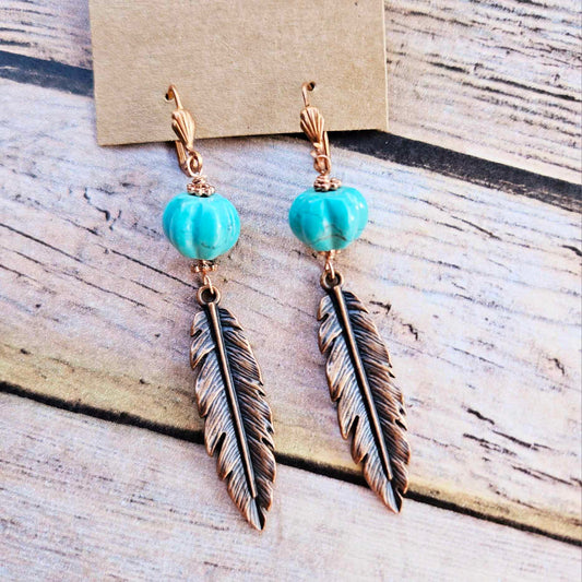 ewelry  southwest jewelry  western jewelry  beaded jewelry  vintage jewelry  handmade jewelry  handmade leather jewelry  leather jewelry  feather jewelry  antique copper feather jewelry  copper feather jewelry  Copper earrings  copper feather earrings