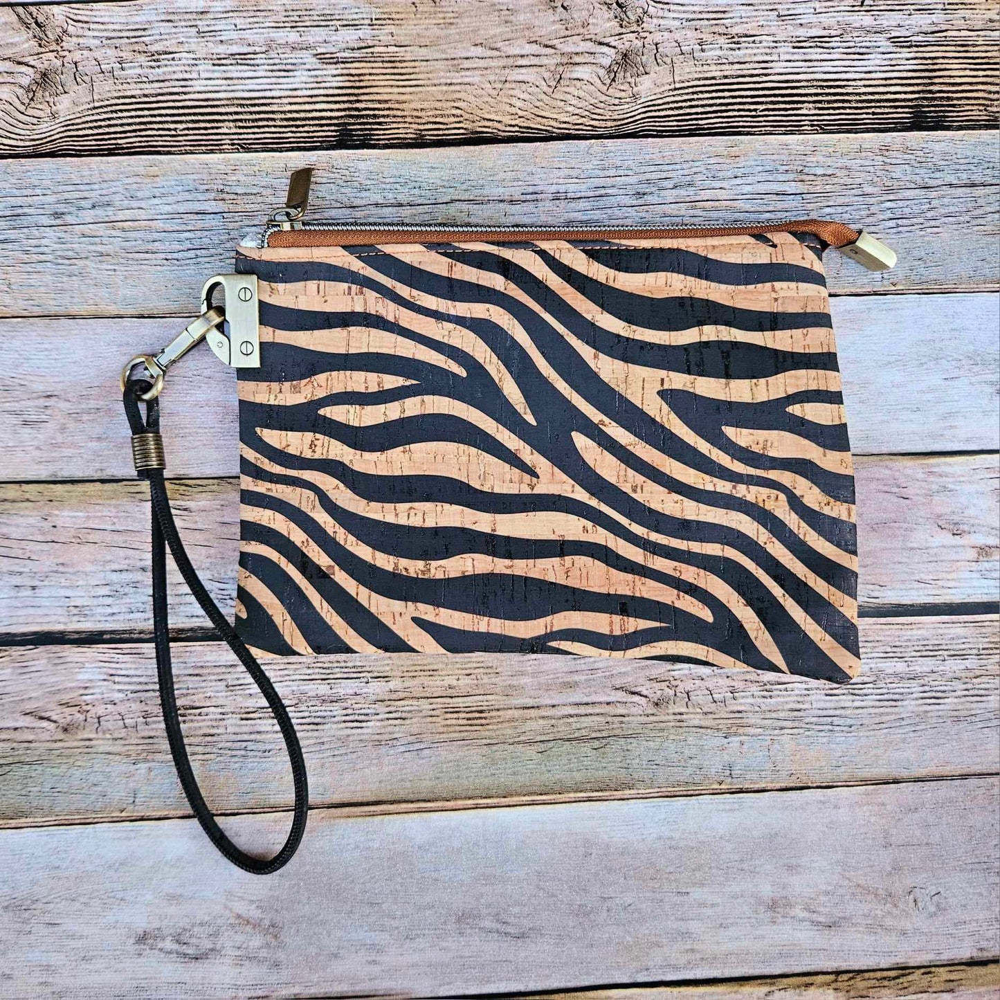 Oleta Belle Zebra Cork Clutch