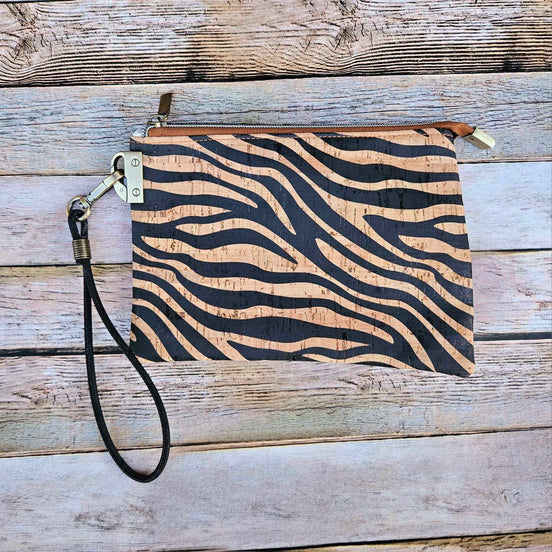 Oleta Belle Zebra Cork Clutch