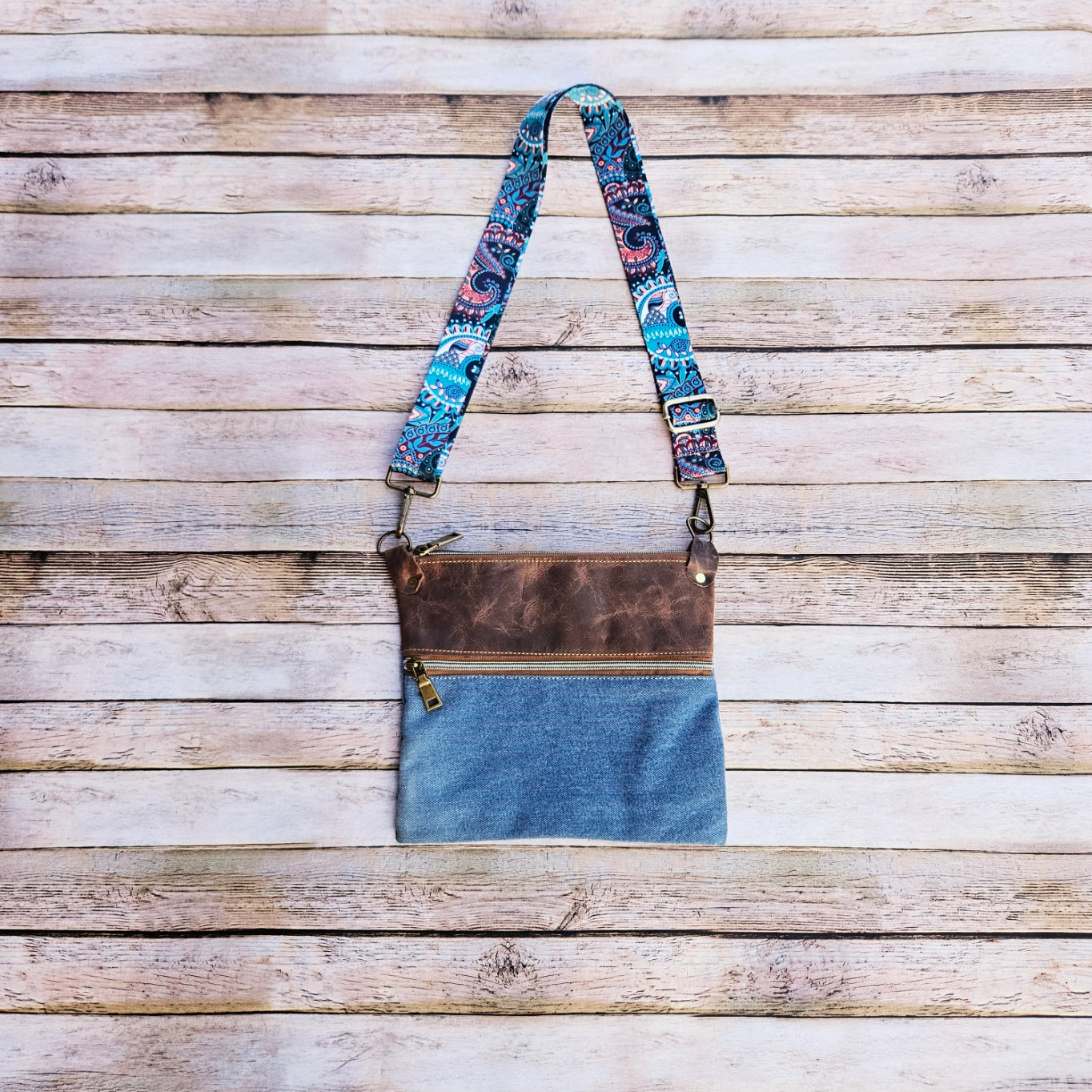 Crossbody bag, repurpose denim bag, leather crossbody, crossbody purse