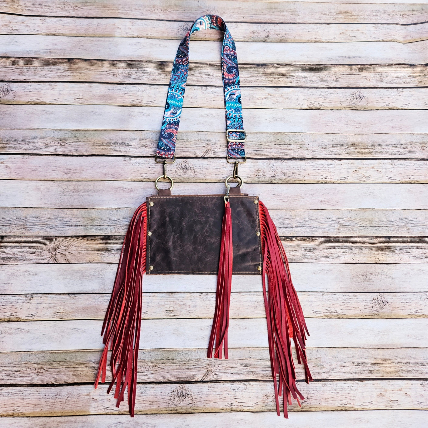 red fringe leather bag, fringe leather crossbody, crossbody bag, red fringe bag, leather fringe purse, brown leather bag